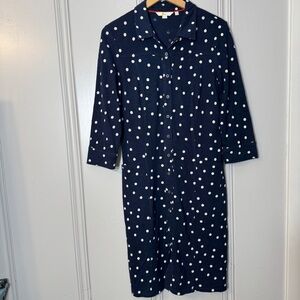 Boden Tara Navy White Dot Jersey Shirtdress 6R‎ Pockets Button Down